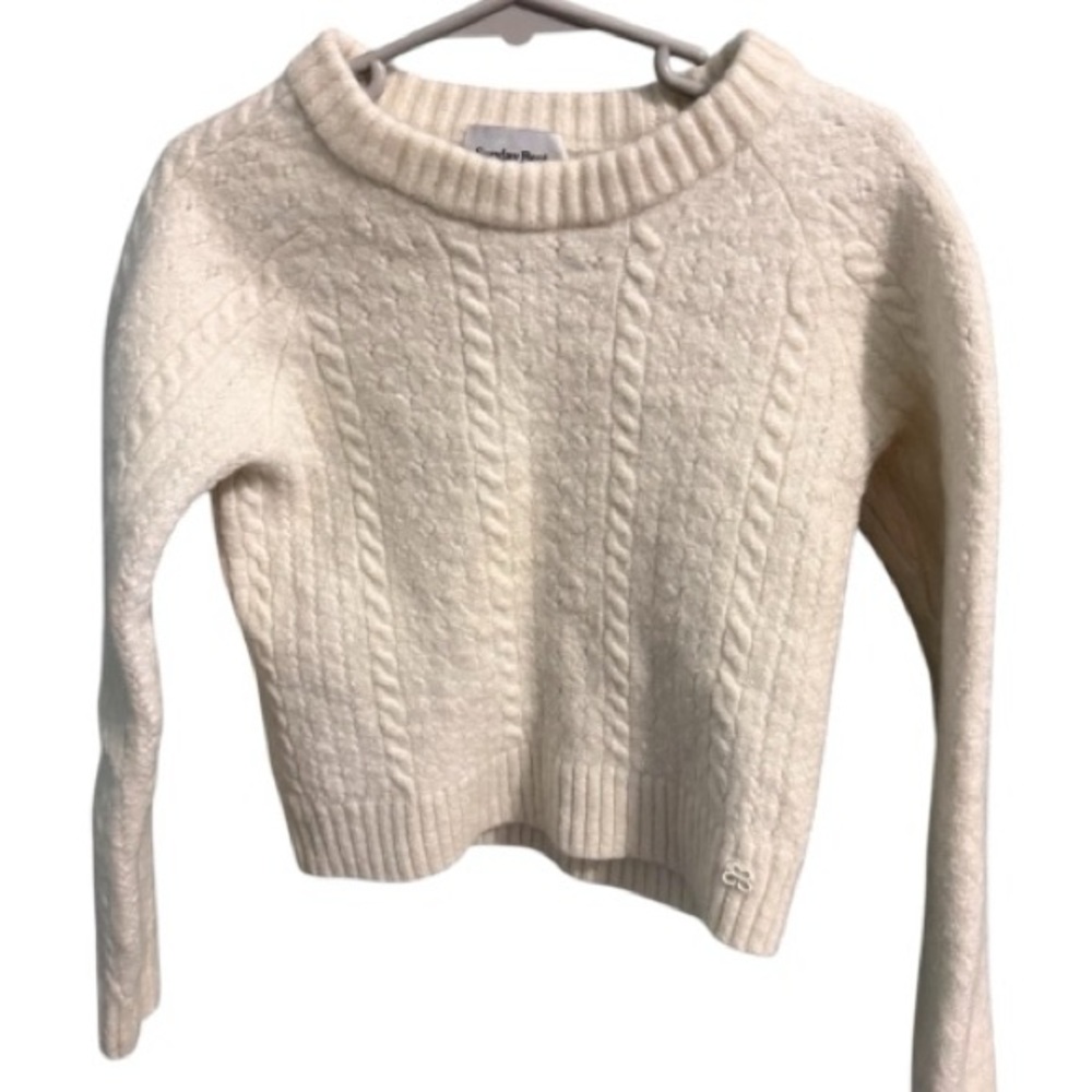 Sunday Best Cream Cable-Knit Crewneck Sweater (2XS)